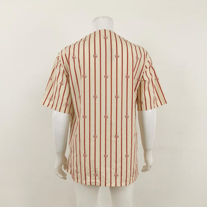 Gucci Beige Red Stripe GG Logo V-Neck Shirt