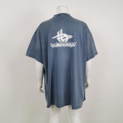 Balenciaga Logo Print Cotton T-shirt S Blue