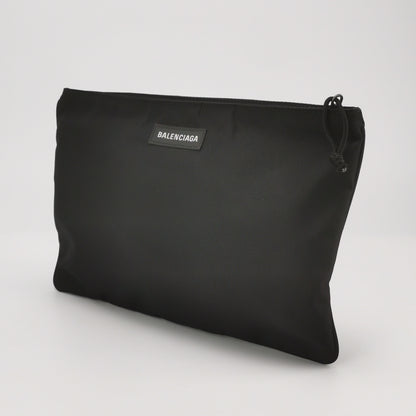 Balenciaga Nylon Solid Logo Zip Clutch