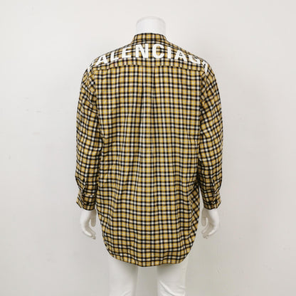 Balenciaga Cotton Check Logo Collared Long-Sleeve Shirt