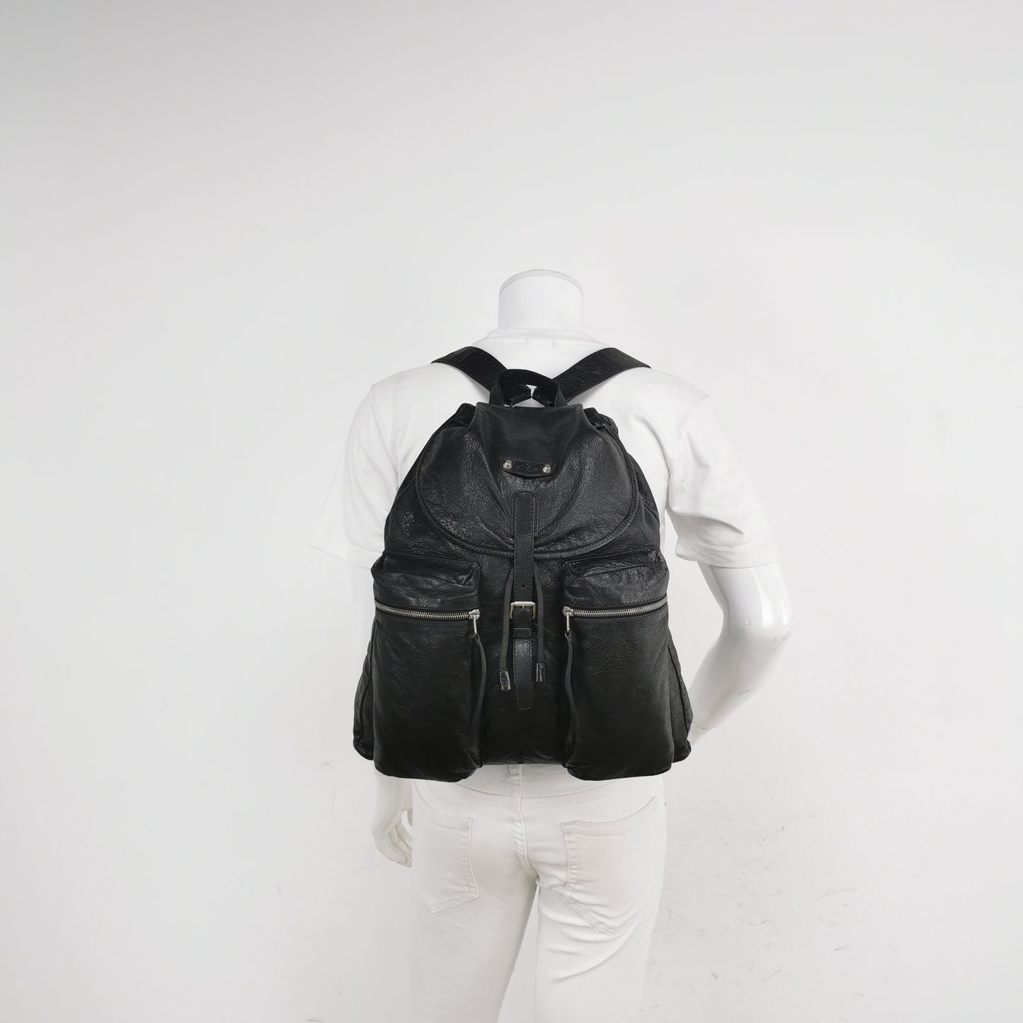 Balenciaga Black Leather Flap Backpack