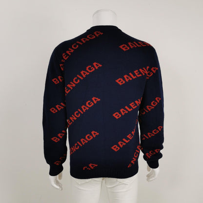 Balenciaga Wool Blend Logo Print Crewneck Sweater S