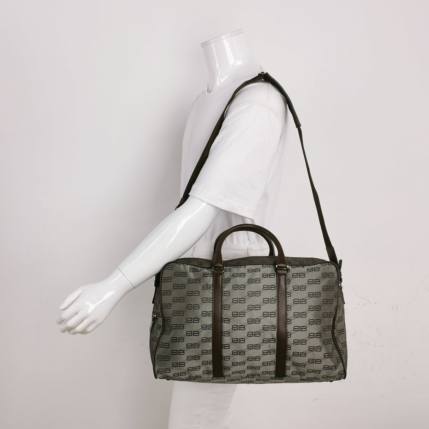 Balenciaga Double B Monogram Leather-Nylon Zip Tote