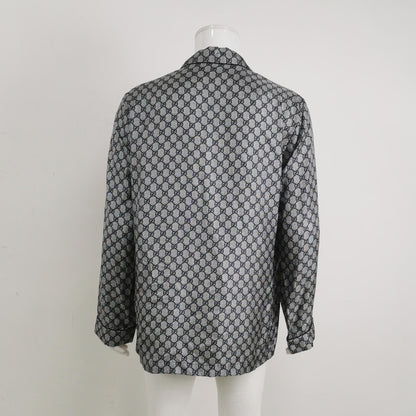 Gucci GG Monogram Silk Lapel Collar Long-Sleeve Shirt