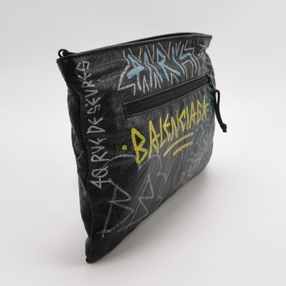 Balenciaga Graffiti Oil Wax Leather Clutch