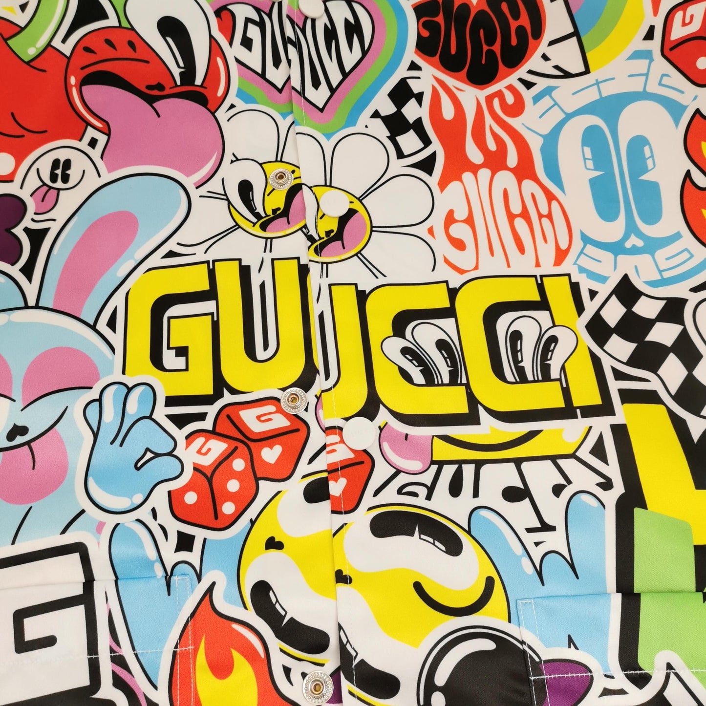 Gucci Cartoon Print Logo Collared Short-Sleeve Shirt