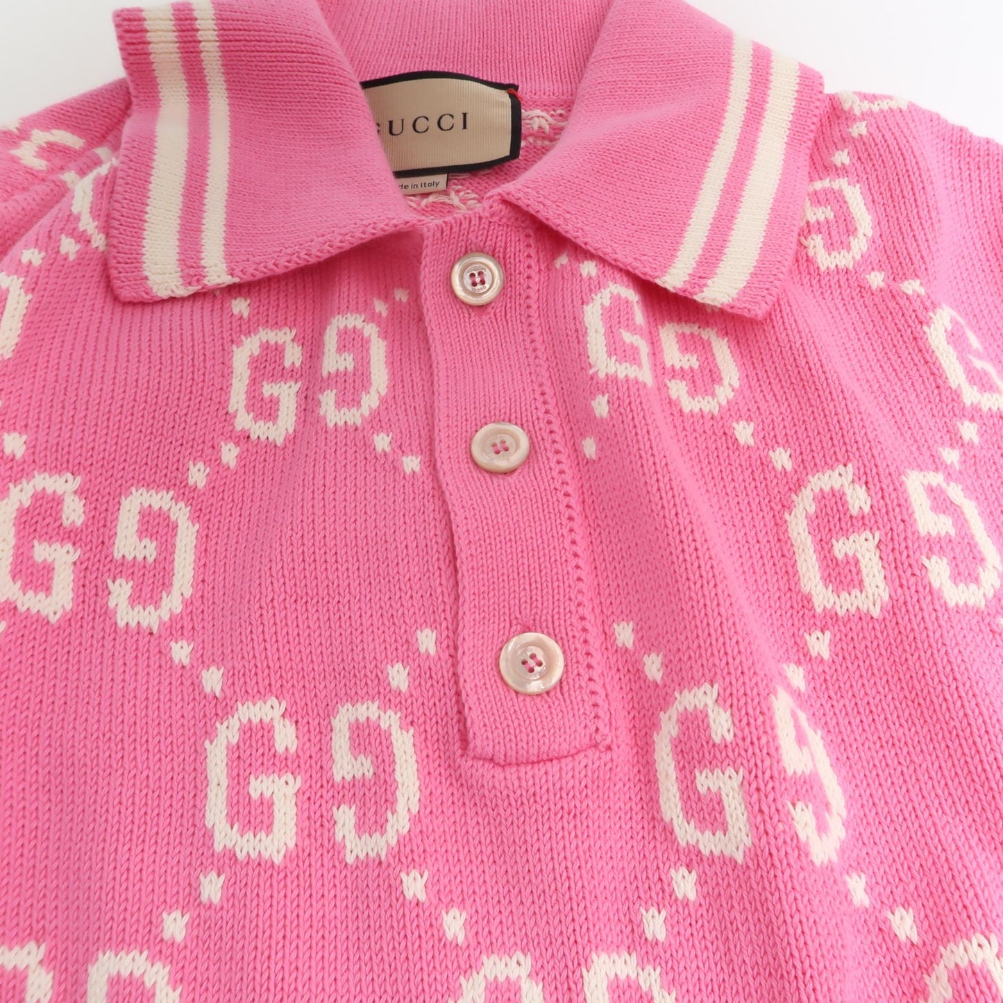 Gucci Pink GG Pattern Short Sleeve Sweater XS