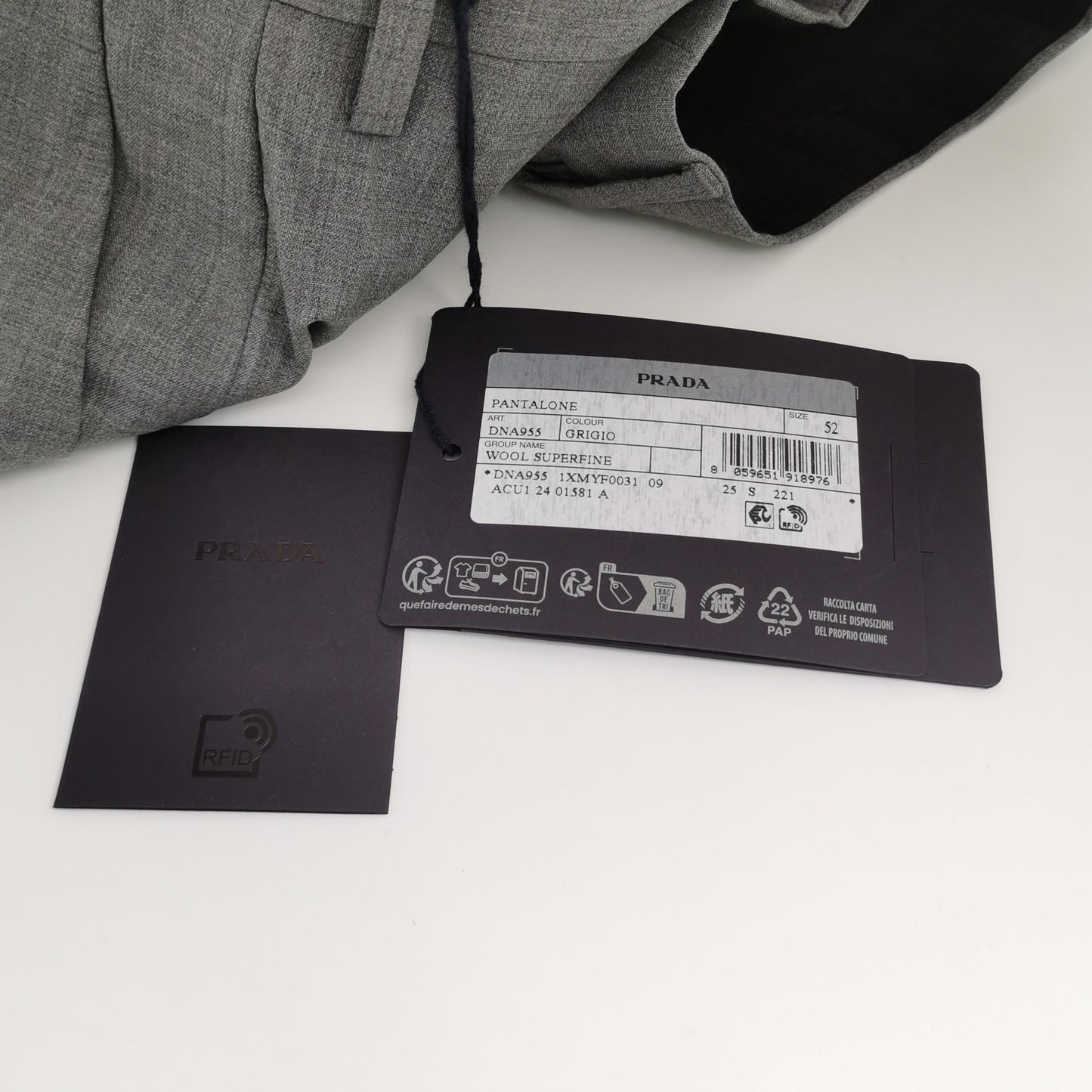 Prada Wool Solid Gray Trousers Size L