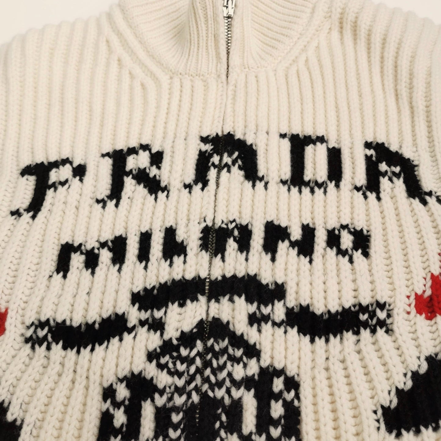 Prada Zip-Up Color Block Logo Knit Jacket