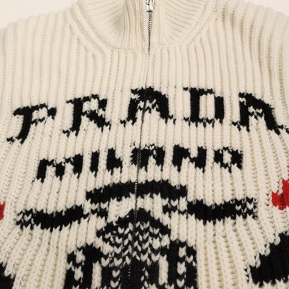 Prada Zip-Up Color Block Logo Knit Jacket