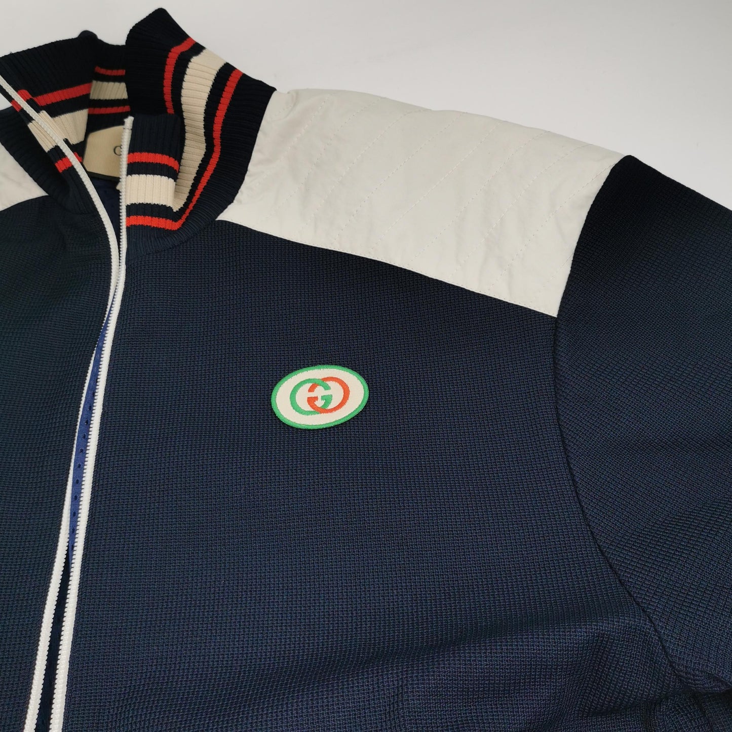 Gucci Navy Zip-Up Jacket with Logo Patch