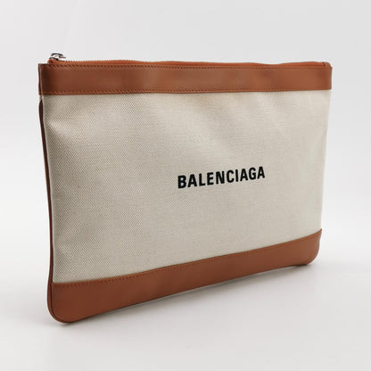 Balenciaga Canvas Leather Logo Zip Clutch