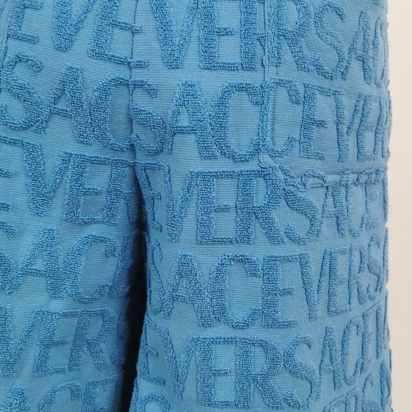 Versace Blue Cotton Logo Shorts L