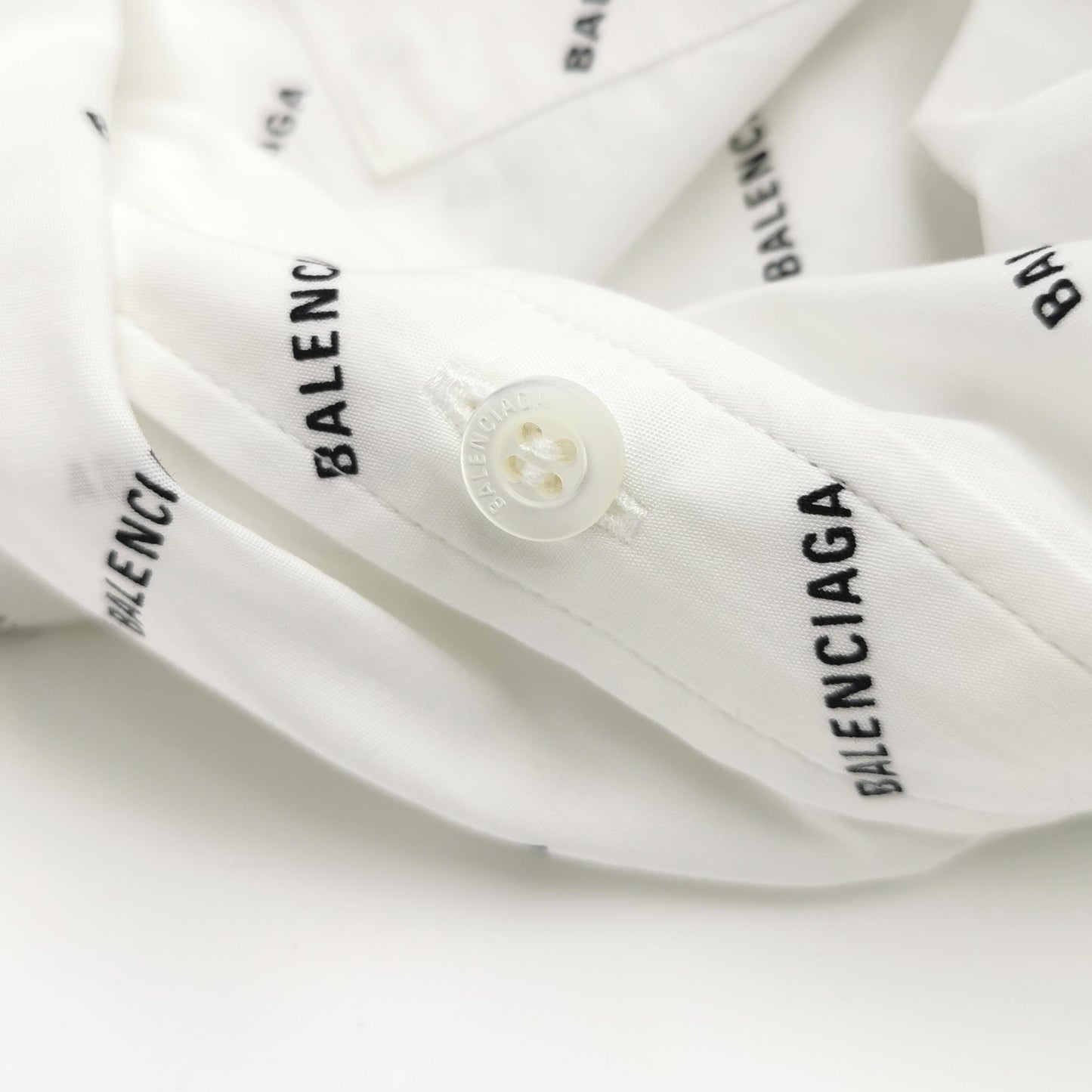Balenciaga XS Cotton Logo Print Button-Down Shirt
