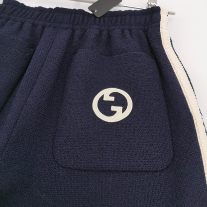 Navy Elastic Waist Shorts with Contrast Trim