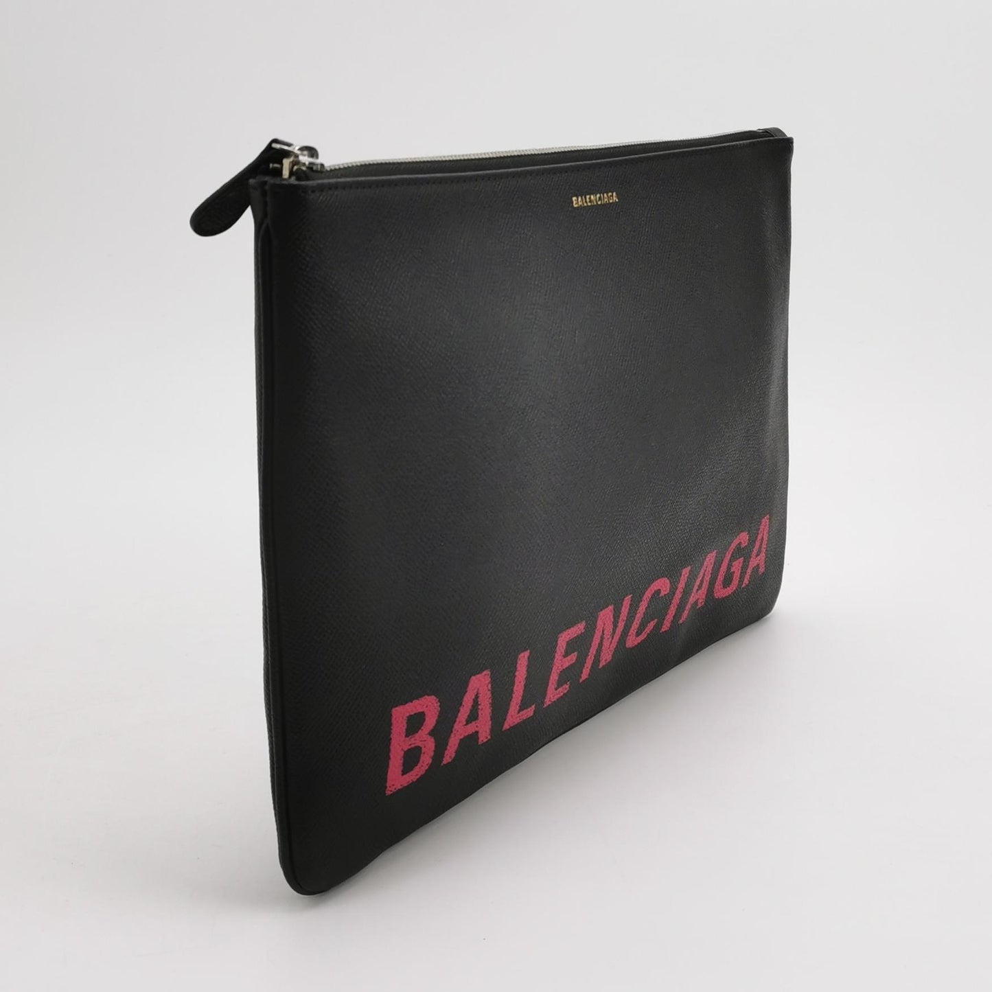 Balenciaga Leather Logo Zip Clutch