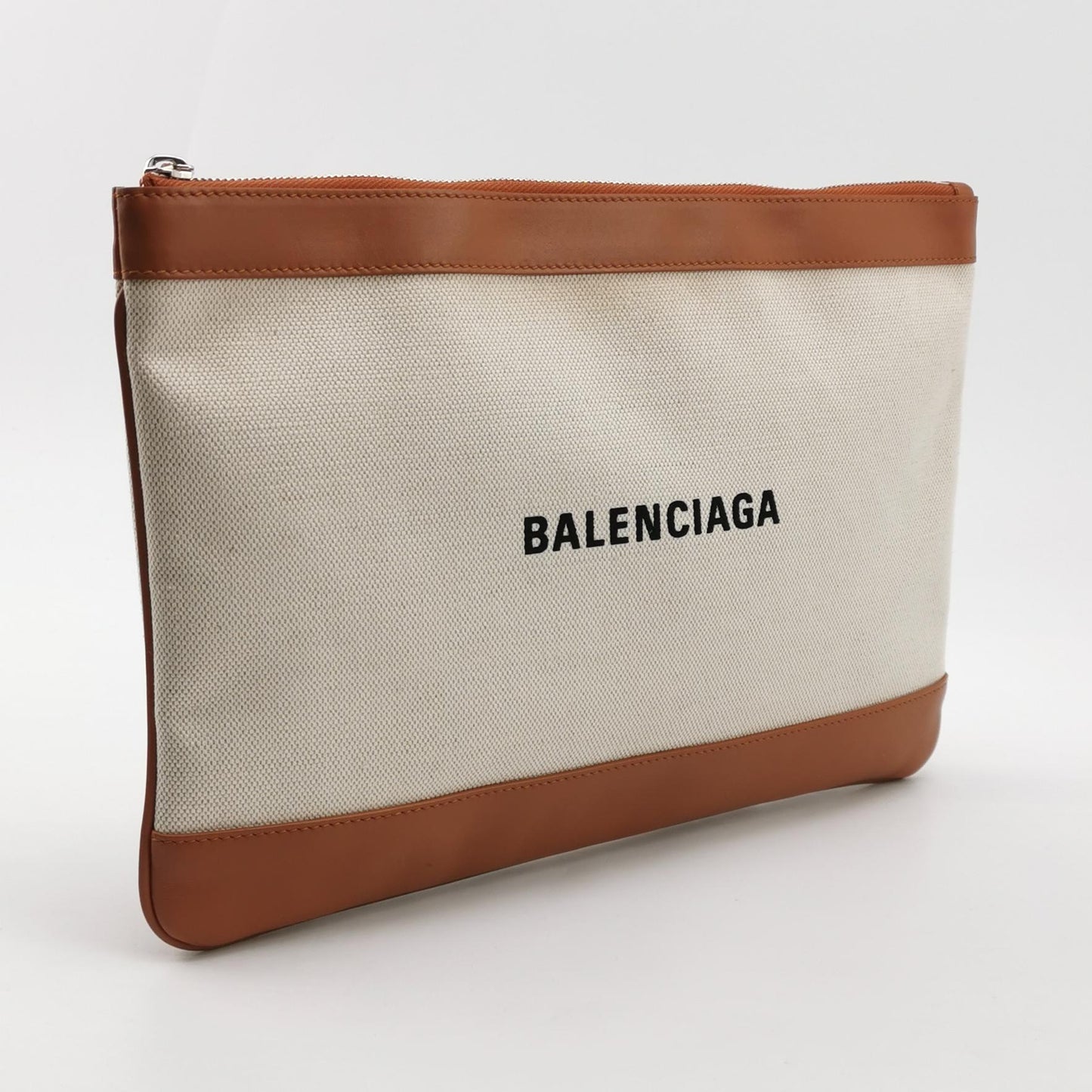 Balenciaga Canvas Leather Logo Zip Clutch