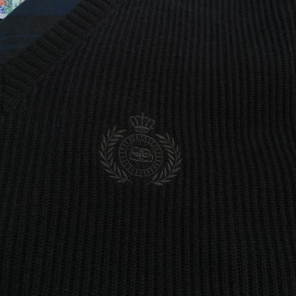 Balenciaga S Black V-Neck Ribbed Sweater