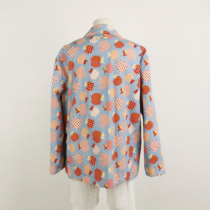 Gucci Blue Apple Print GG Logo Collared Jacket