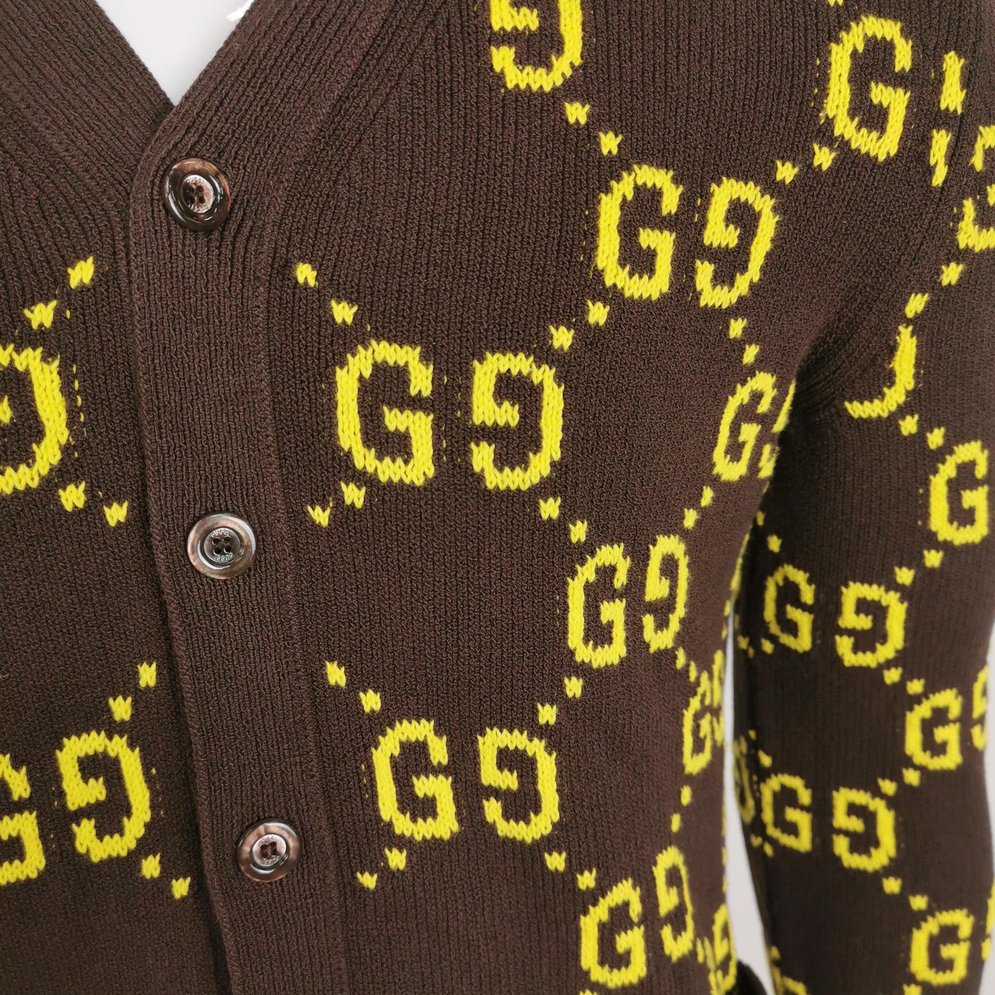 Gucci XS Brown GG Monogram V-Neck Cardigan