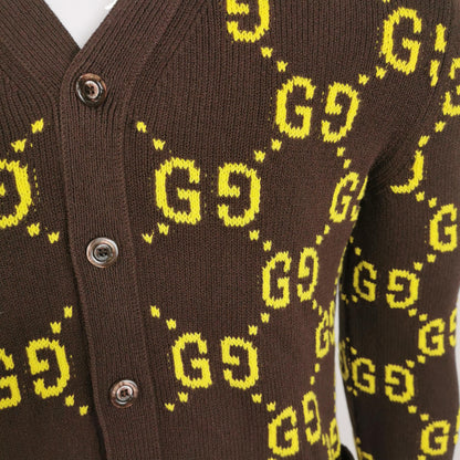 Gucci XS Brown GG Monogram V-Neck Cardigan