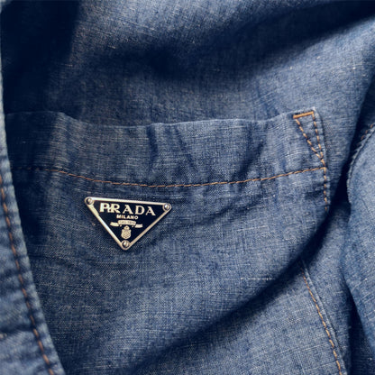 Prada Blue Triangle Logo Short-Sleeve Shirt XL