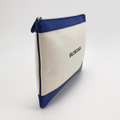 Balenciaga Colorblock Logo Canvas Leather Clutch