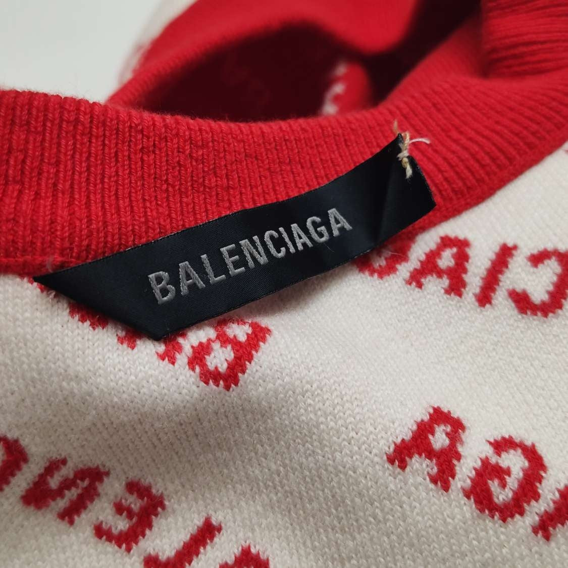 Balenciaga Red Logo Print Cotton Crewneck Sweater S