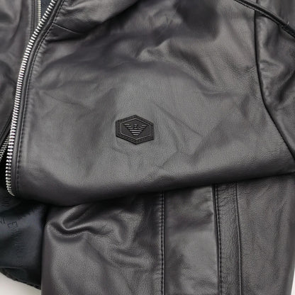 Emporio Armani Black Hooded Sheepskin Leather Jacket M