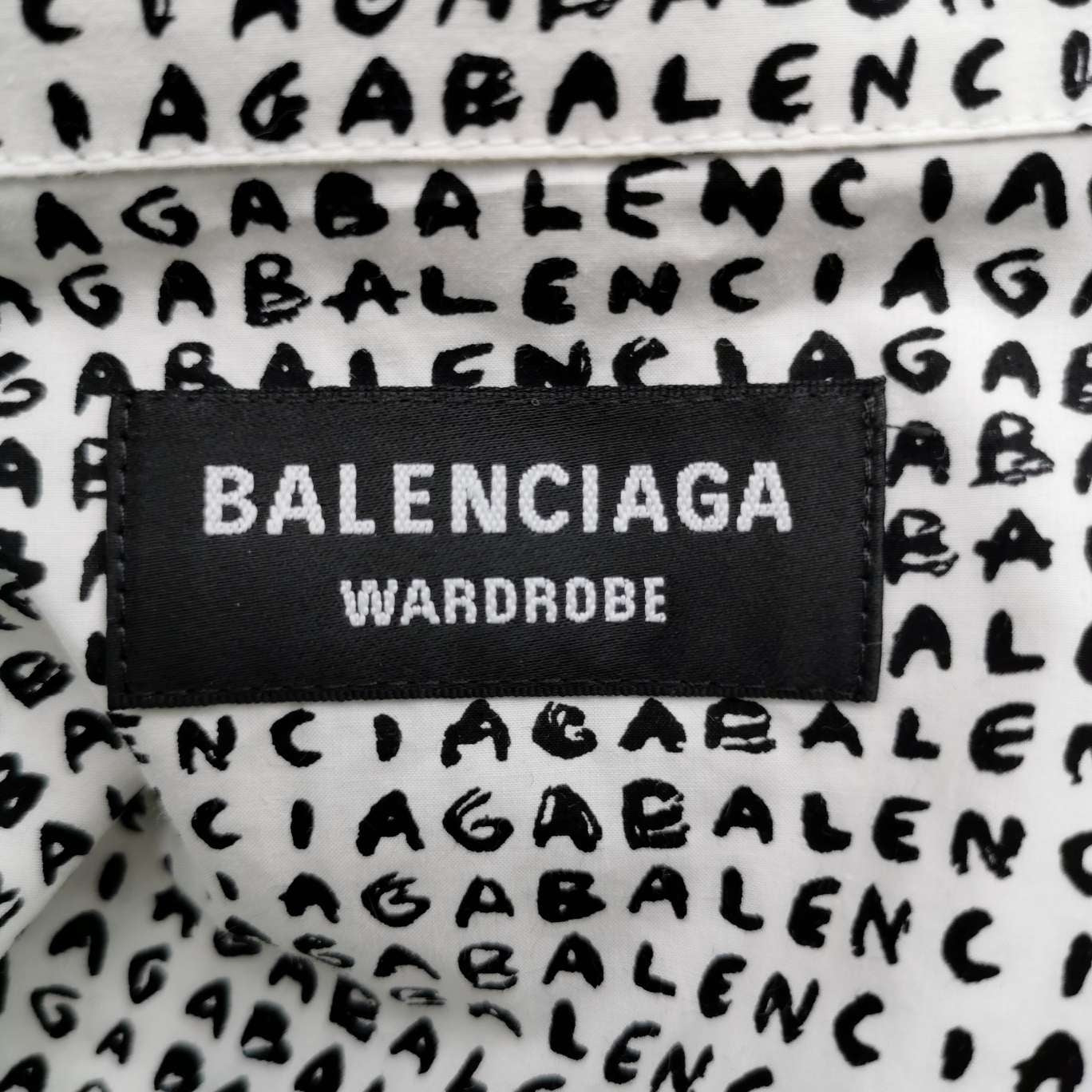 Balenciaga Letter Print Short-Sleeve Cotton Shirt