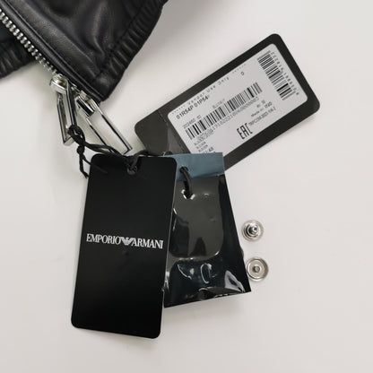 Emporio Armani Black Hooded Sheepskin Leather Jacket M