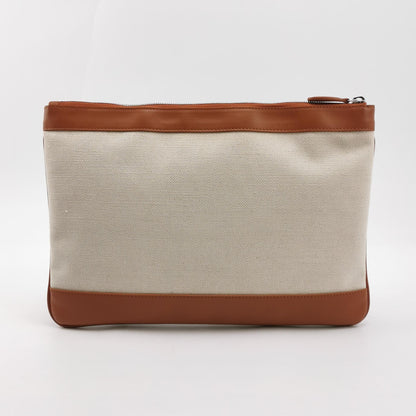 Balenciaga Canvas Leather Logo Zip Clutch