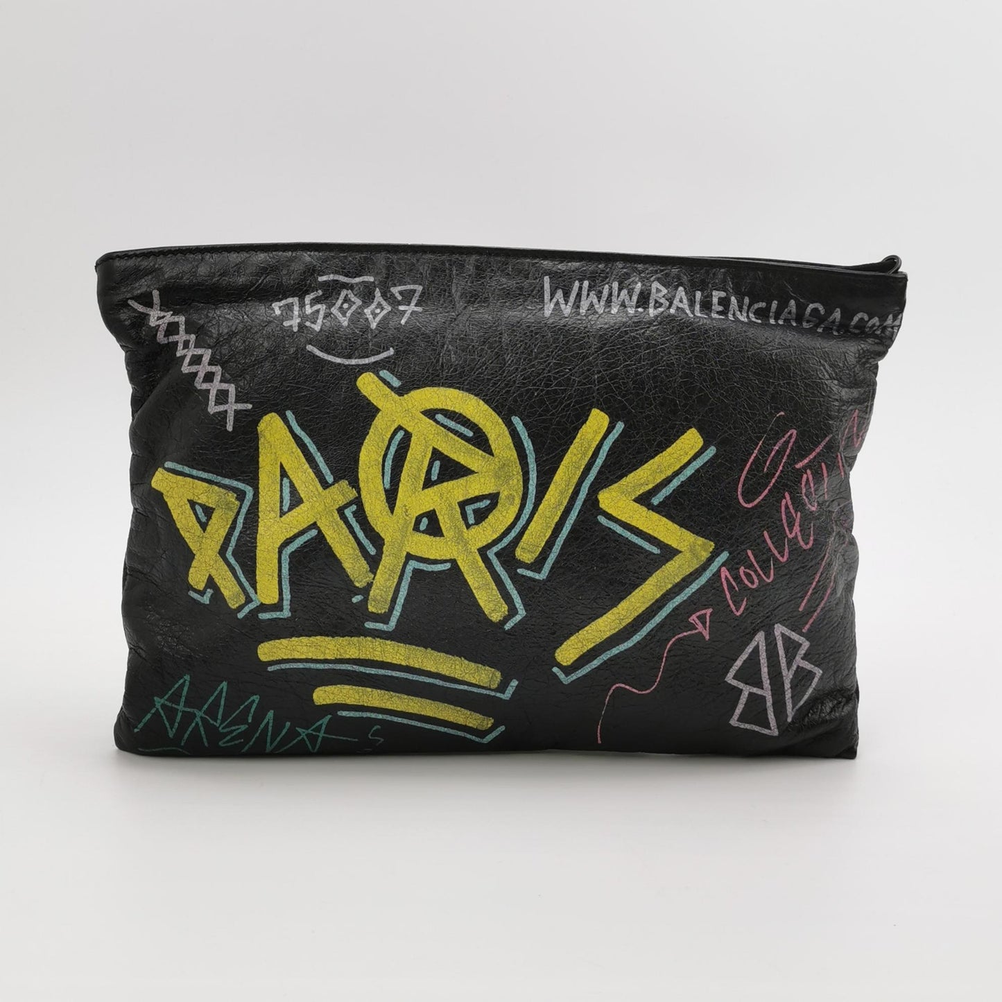 Balenciaga Graffiti Oil Wax Leather Clutch