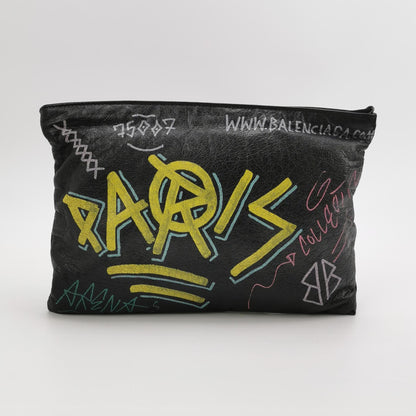 Balenciaga Graffiti Oil Wax Leather Clutch