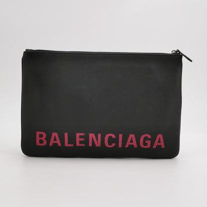 Balenciaga Leather Logo Zip Clutch