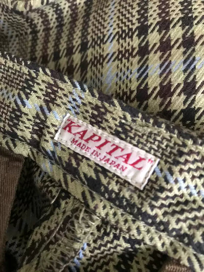Kapital Hirata and Macro Yarn-dyed Craft Coffee Yellow and Blue Cotton Straight Pants