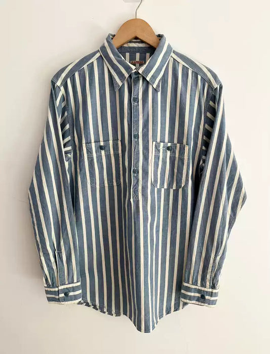 Kapital blue and white loose washed pullover striped shirt