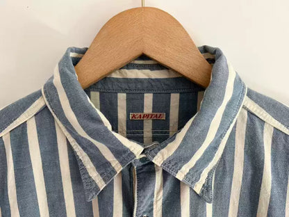 Kapital blue and white loose washed pullover striped shirt