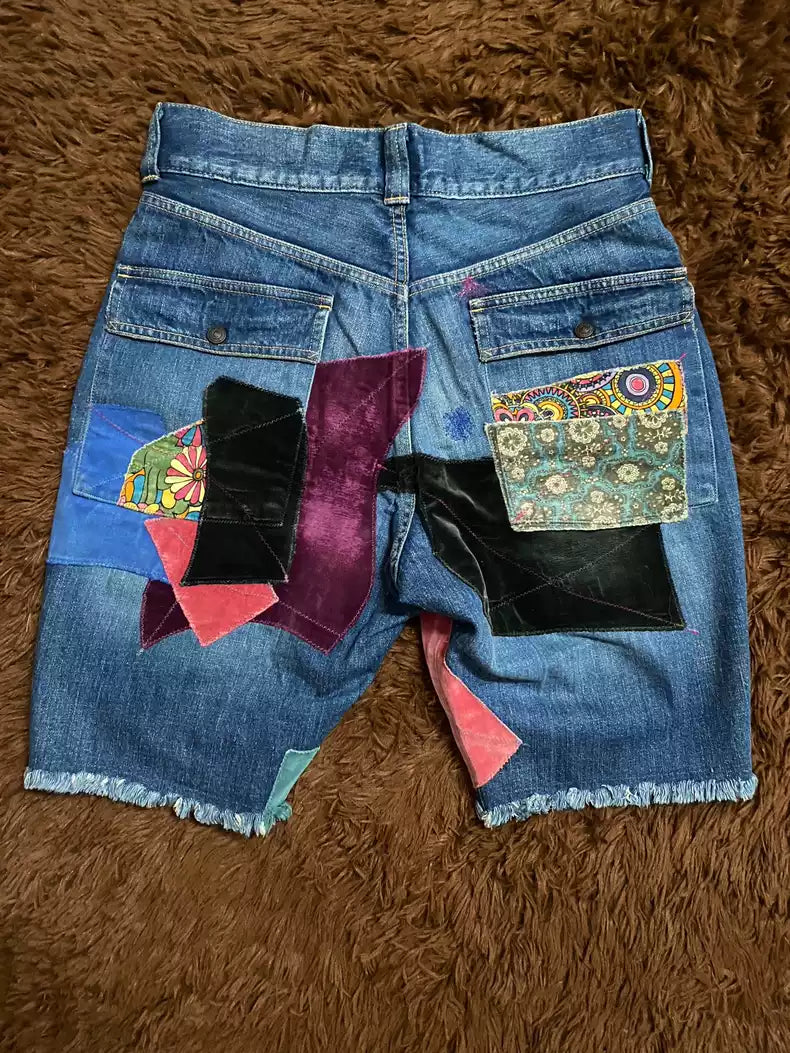 kapital Patch boro patchwork denim shorts