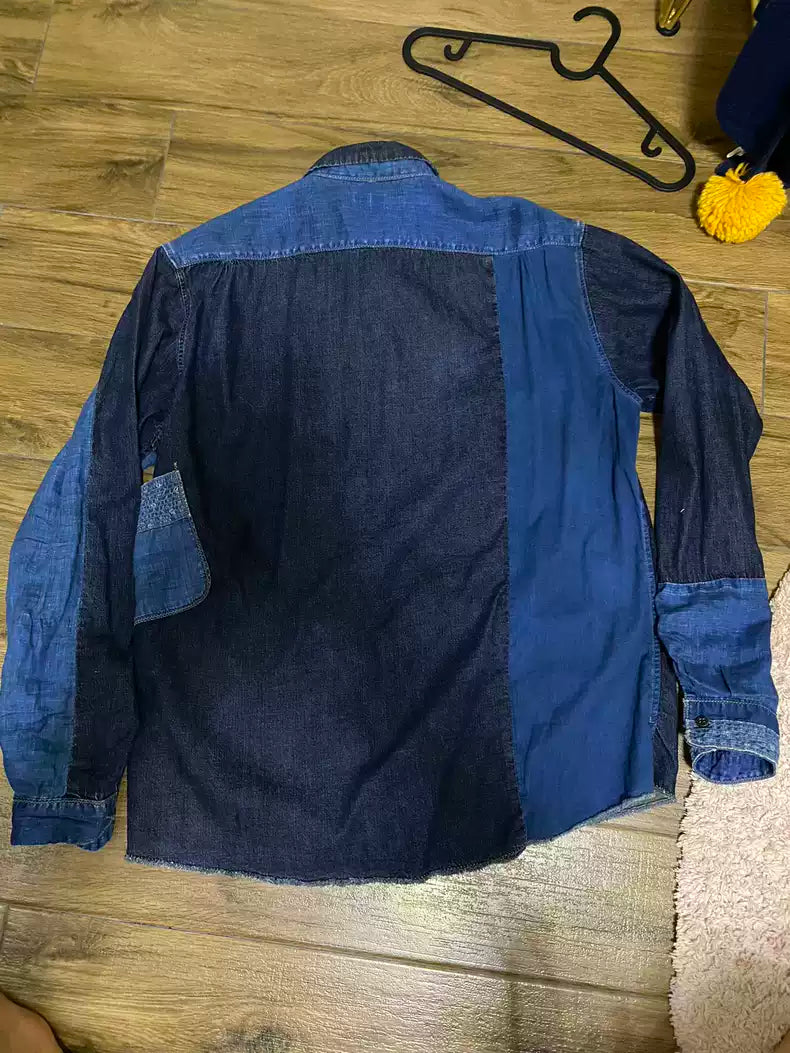 Kapital blue dye gradient patch denim shirt