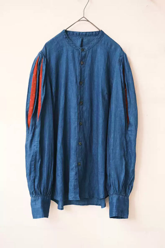 Kapital blue dyed indigo palace sleeve pure linen stitching shirt