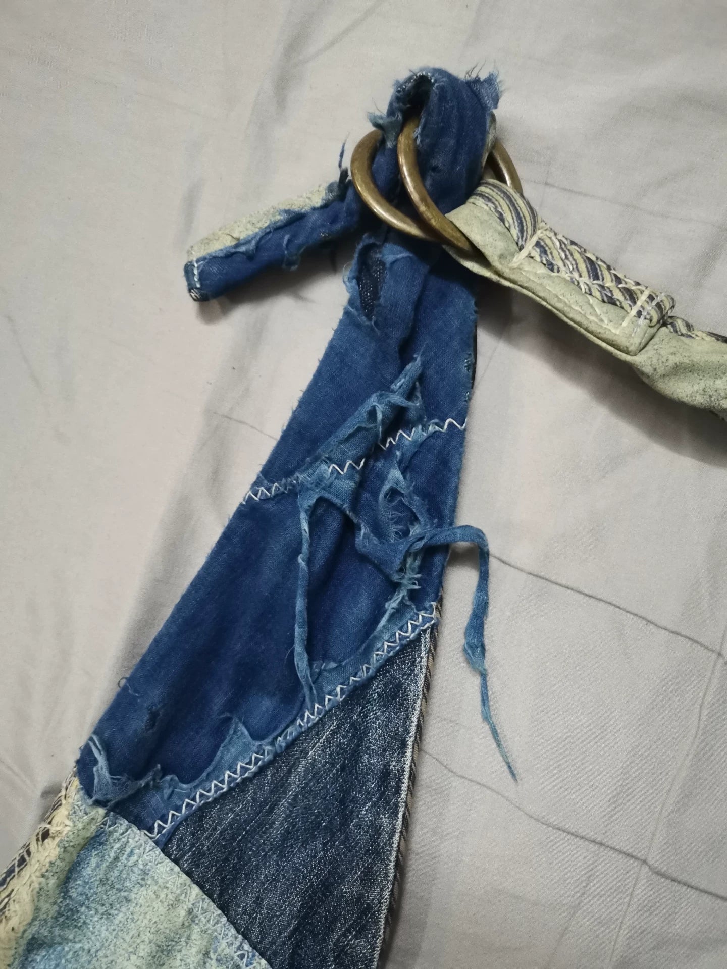 kapital Prickly erosion denim realistic printing splicing bag