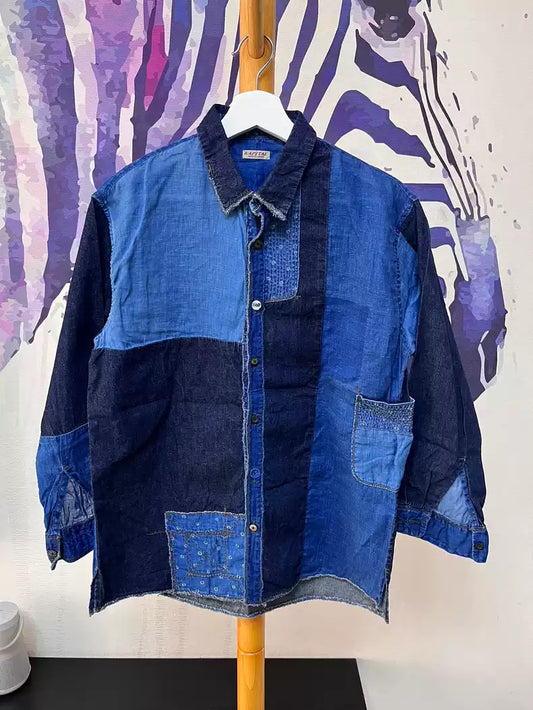 kapital Hirata and Honglan dyed patchwork linen shirt