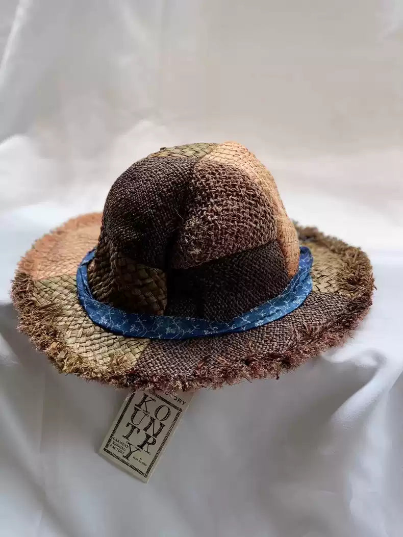 kapital Blue dyed ribbon of spliced straw hat