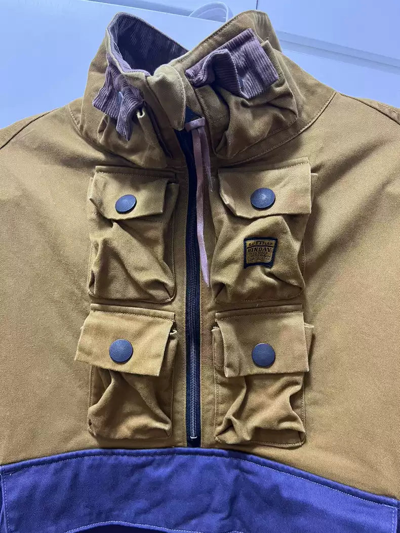 Kapital neckline multi-pocket design color matching zipper semi-high collar