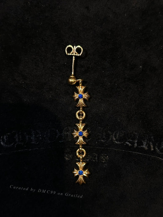 Chrome Hearts 22k Gold Blue Diamond Triple Stud Earrings