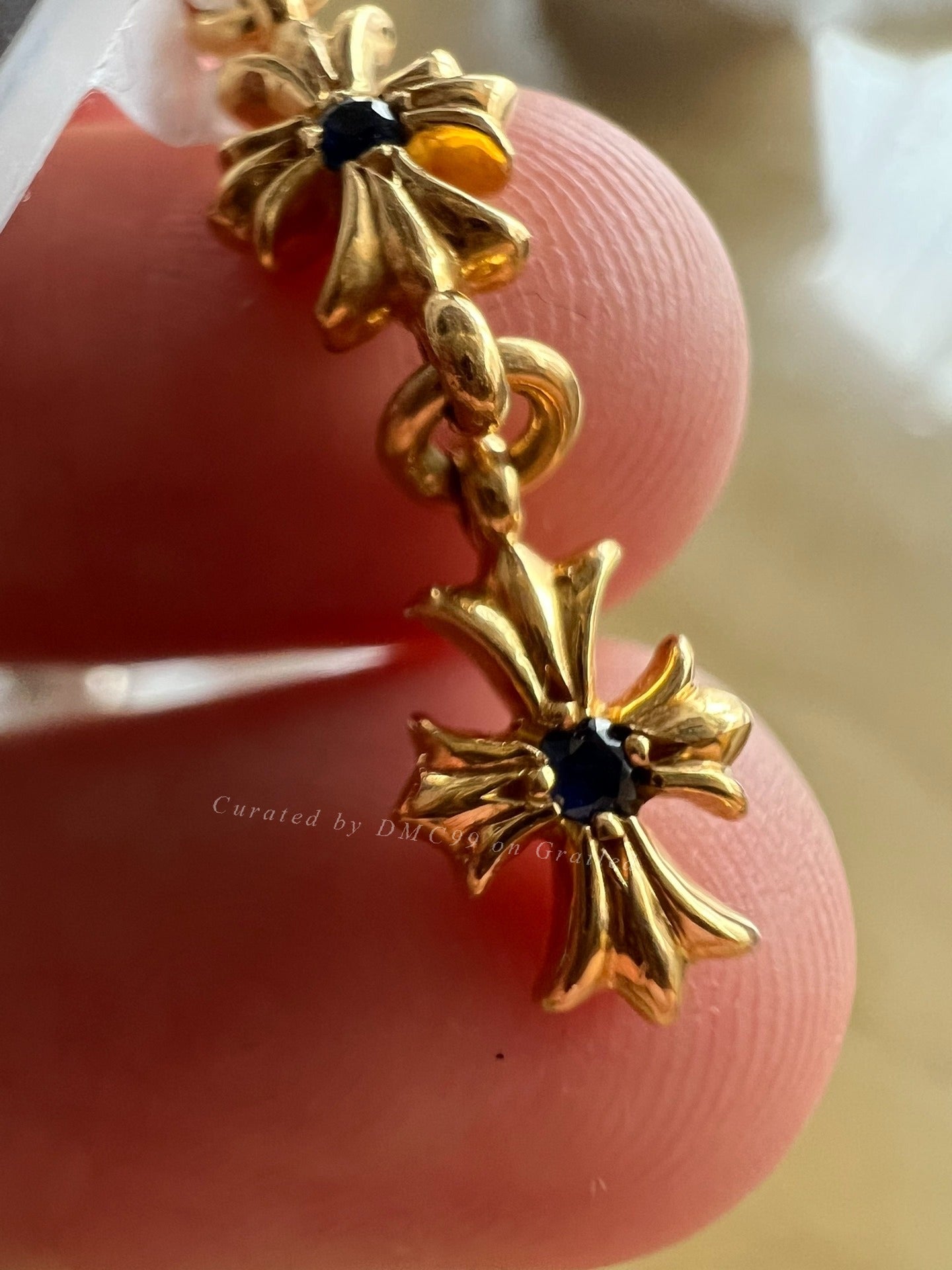 Chrome Hearts 22k Gold Blue Diamond Triple Stud Earrings
