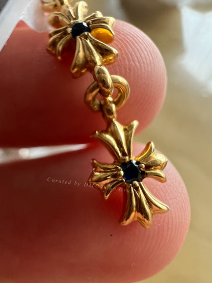 Chrome Hearts 22k Gold Blue Diamond Triple Stud Earrings