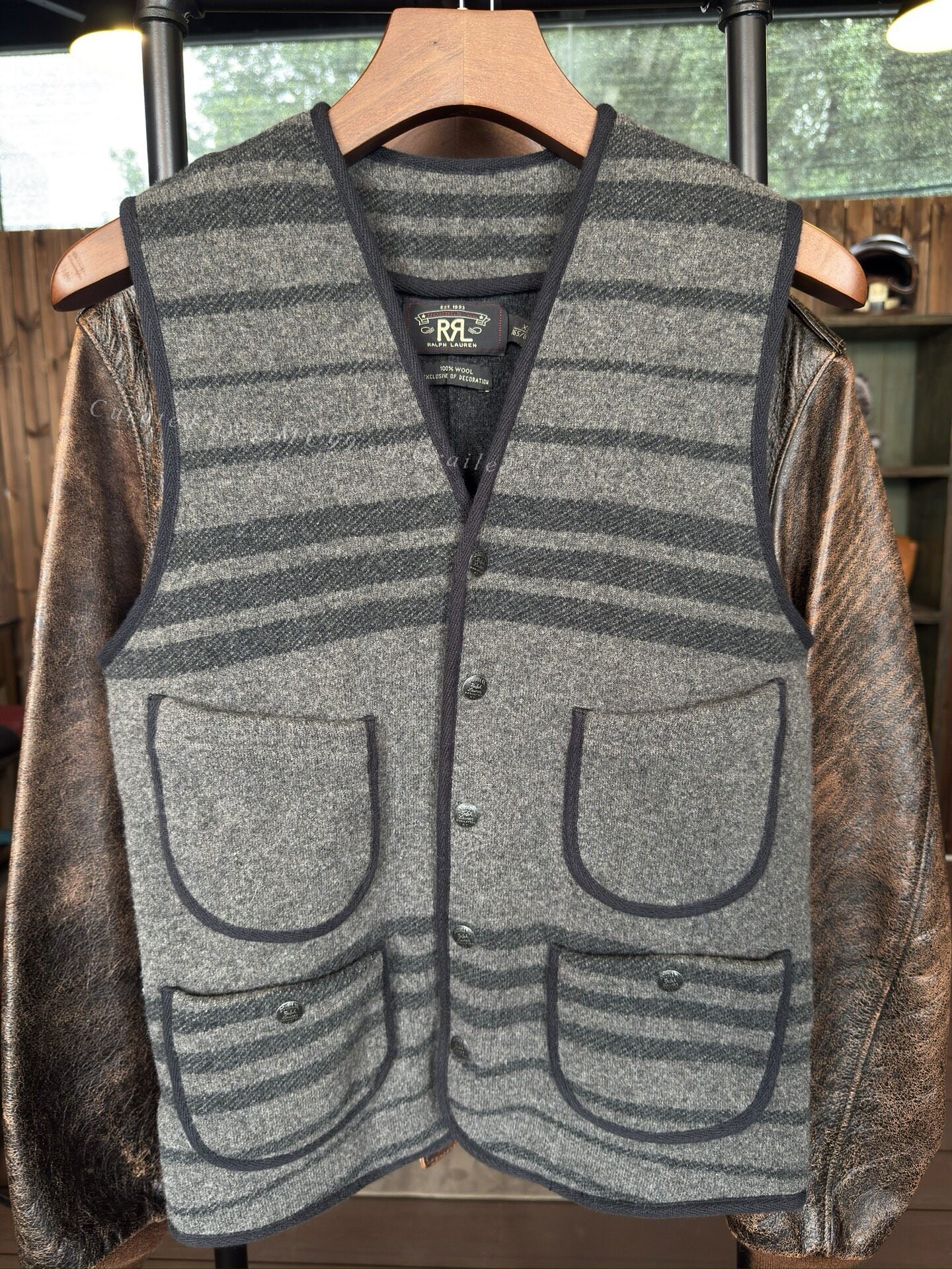 RRL Ralph Lauren Gray Striped Vest