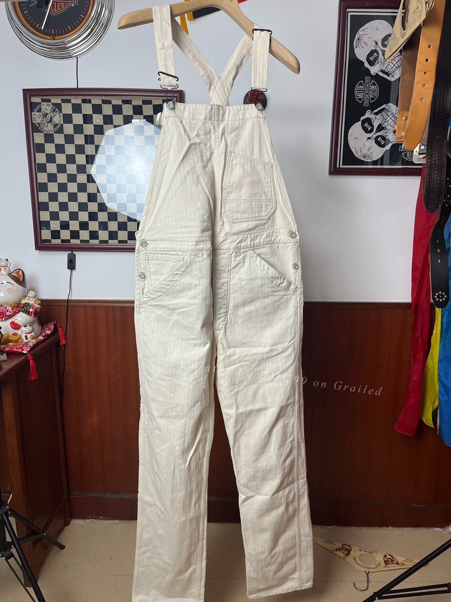 Freewheelers White Herringbone Overalls